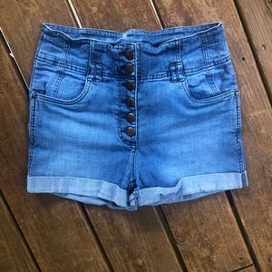 High Waist Button Front H&M Cuffed Hem Shorts 8